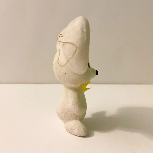 Vintage Flocked Mouse Christmas  Ornament Yellow Bow 3 Inch Tall Figure - Picture 6 of 11